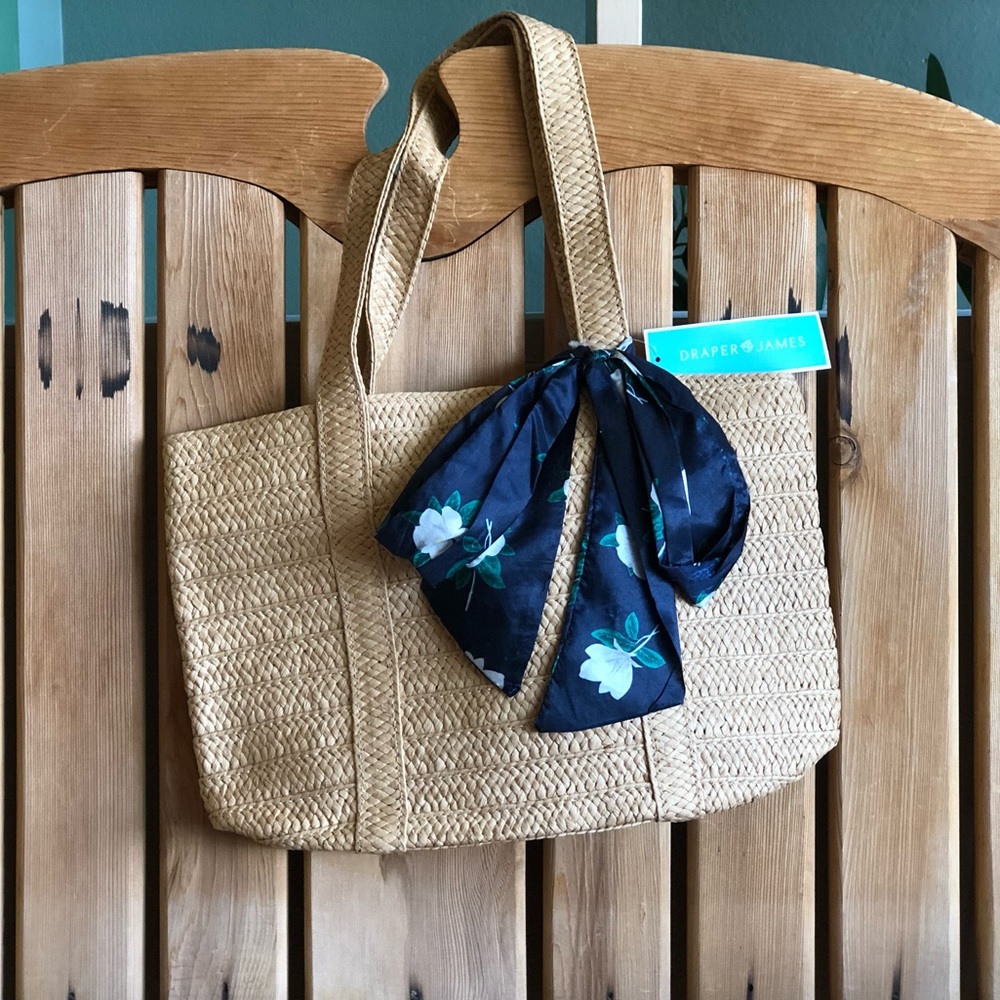 NWT Draper James Straw Bag w/Scarf